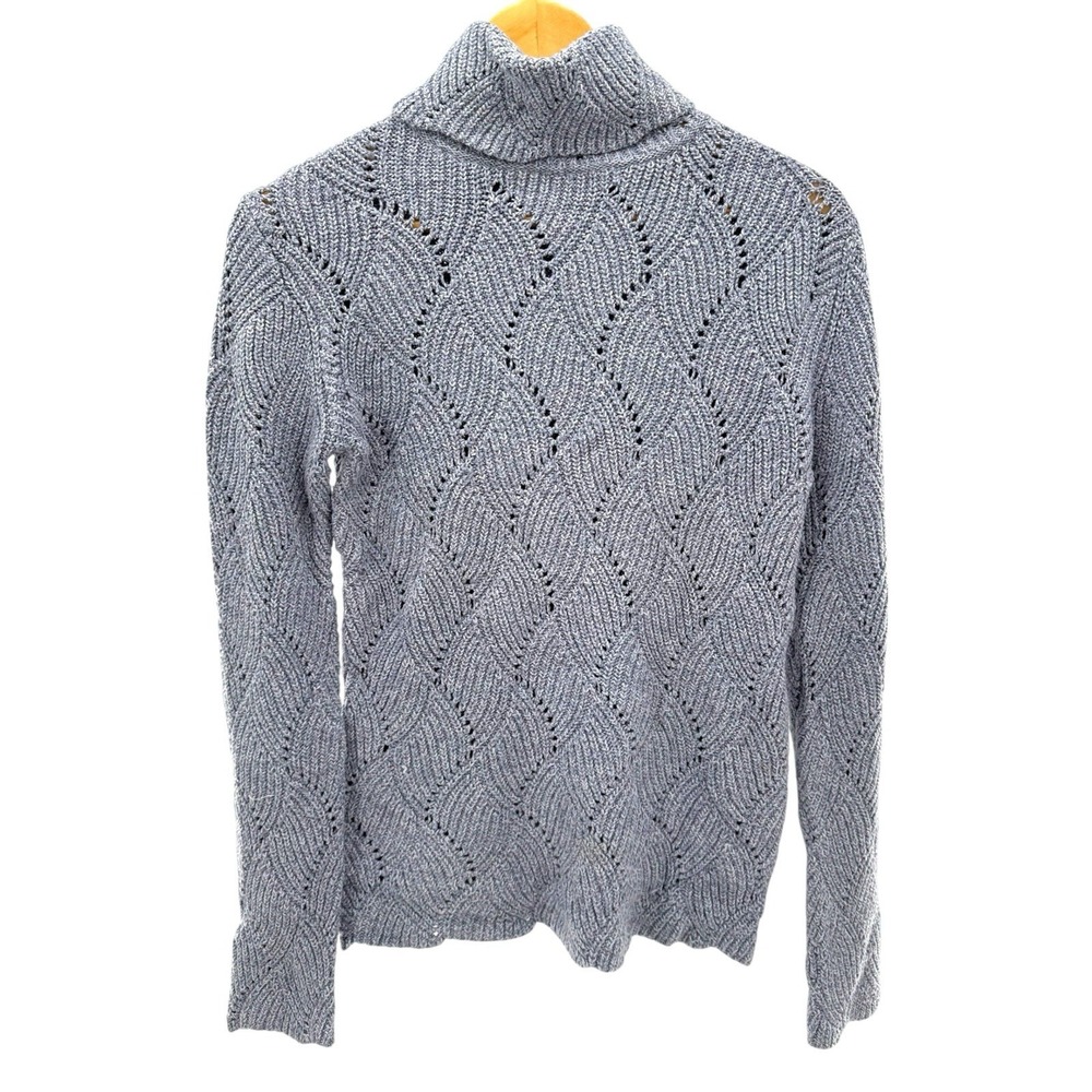 Sundance XS Gray‎ Turtleneck Sweater Cotton Silk Blend Open Knit Boho Textured